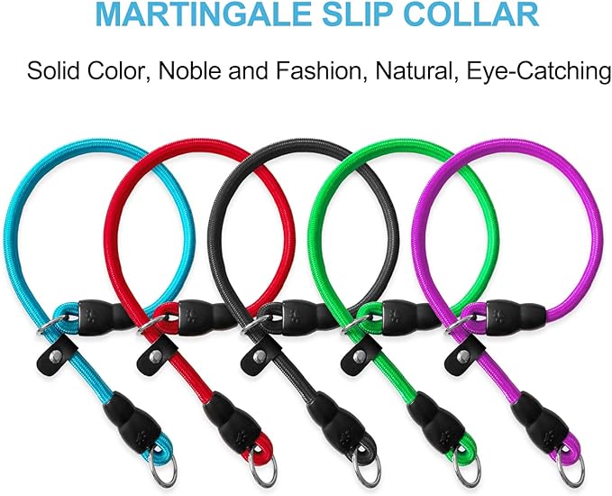 商品图片 LOS ANDES Dog Slip Collar with Slidable Stopper, No Pull Choker Training Martingale Collar for Small Medium Large Dogs, Nylon, Red, M (19 in x 10 mm)