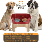 Neater Feeder Deluxe Mess-Proof Elevated Dog Bowls for Large Dogs (40+ lbs), 2 Height Adjustable (14.5” & 17.5”) No-Spill Raised Dog Bowl Stand, Stainless Steel Food Bowl Set, Made in USA, Cranberry