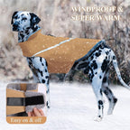 VIVAGLORY Snowrap Dog Coat, Jacket with Harness Hole, Dog Coat for Winter & Cold Weather, Fluffy Warm Fleece Lined Reflective Water Resistant for Puppy, XL, Khaki