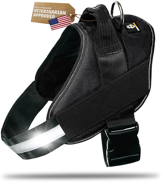Dog Harness with Patch Panels, No Choke, Reflective, Adjustable, Soft Padded Dog Vest Harness with Easy Control Handle for Large Dogs, Black, L