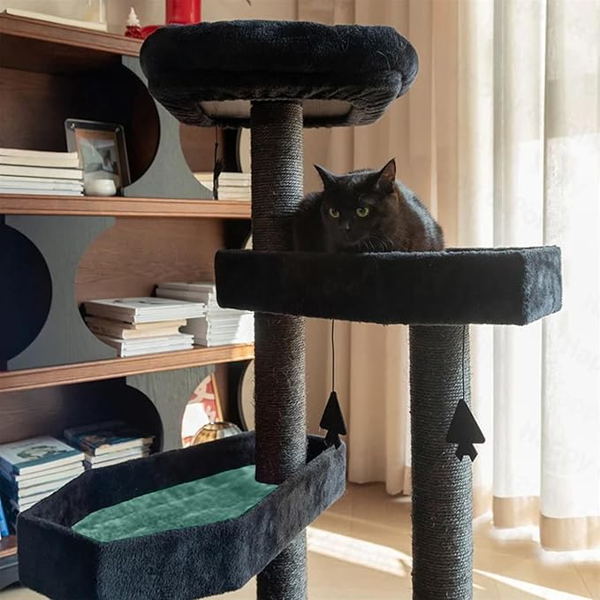Happy & Polly Gothic Cat Tree with Coffin Bed - 40.9" Black Cat Tower with Soft Mats (Green)