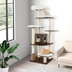 COSTWAY 71-inch Cat Tree, 7-Layer Cat Tower with Scratching Posts, Self Groomer, Top Perch & Private Condo, Retro Cat Activity Center with Washable Cushions for Indoor Cats (Brown)