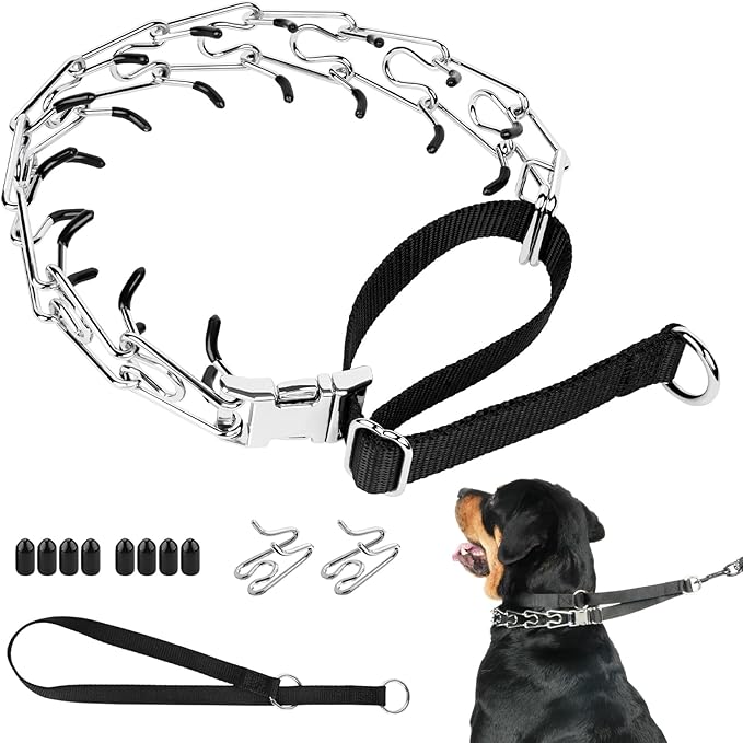 Mayerzon Martingale Prong Collar for Large Medium Dogs Beagle Husky Doberman, Adjustable Dog Pinch Collar No Pull for Walking Training, with Extra Links and Rubber Caps