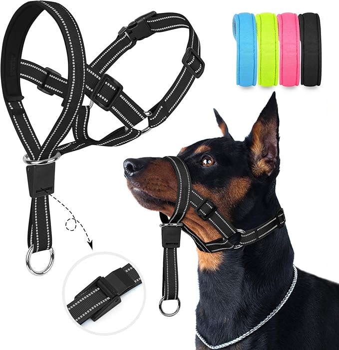 Weesiber No-Pull Dog Head Halter - Adjustable Dog Muzzle Leash, Padded Head Collar for Dogs to Prevent Heavy Pulling On The Leash(Black,L)