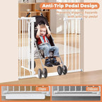 34" Extra Tall Baby Gate for Stairs, Auto Close Stroller Friendly Dog Gate Indoor for Doorways, Pressure Mounted 29"-45" Wide Baby Gate, Easy Walk Through Gate for Children & Pets, White