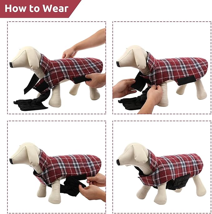 MIGOHI Dog Jackets for Winter, Windproof Waterproof Reversible Dog Coat for Cold Weather, British Style Plaid Warm Dogs Vest for Small Dogs, Red M