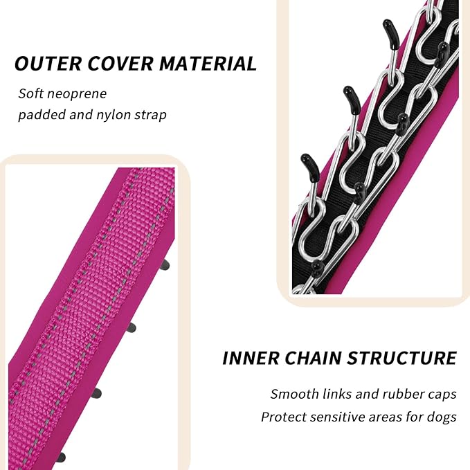 Martingale No Pull Dog Collar for Large Medium Small Dogs, Heavy Duty Nylon Reflective Adjustable Anti Pull Slip Collar with Buckle for Training Walking L Hot Pink