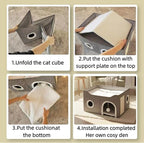 Eolahalcy Cat Beds for Indoor Cats - Large Cat Cave for Pet Cat House with Fluffy Ball Hanging and Scratch Pad, Foldable Cat Hideaway, 23.8x15.9x13.2 inches, Grey