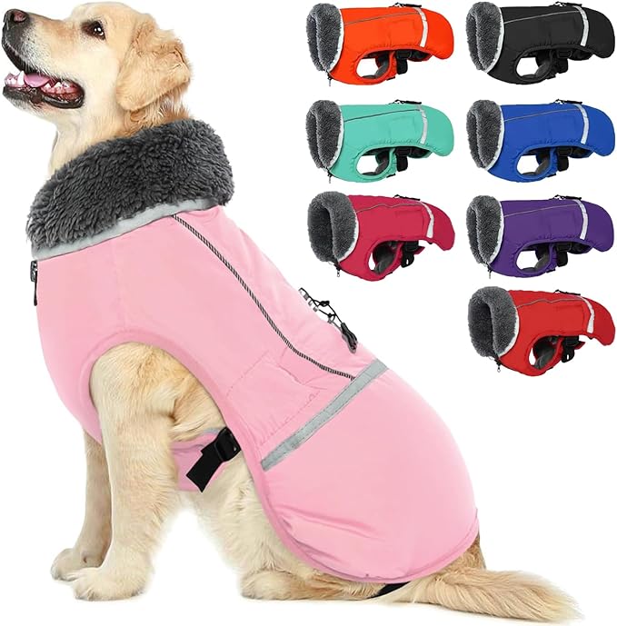 QBLEEV Warm Dog Coat Reflective Dog Jacket, Waterproof Dog Winter Coat Turtleneck Dog Clothes for Cold Weather, Thick Fleece Dog Snowsuit Christmas Dog Vest Pet Apparel for Small Medium Large Dogs M