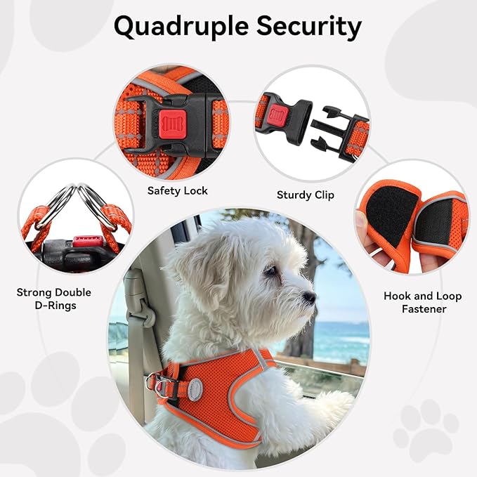 Joytale Small Dog Harness, Breathable Mesh Step-in Vest, Reflective Soft Padded Harnesses for Medium Dogs, Orange, XL