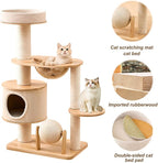 Modern Solid Wood Cat Tree Tower with Scratching Aesthetic 44.29 Inches Tall Cat Towers with Unique Space Capsule and Cat Bed for Indoor Cats 2026