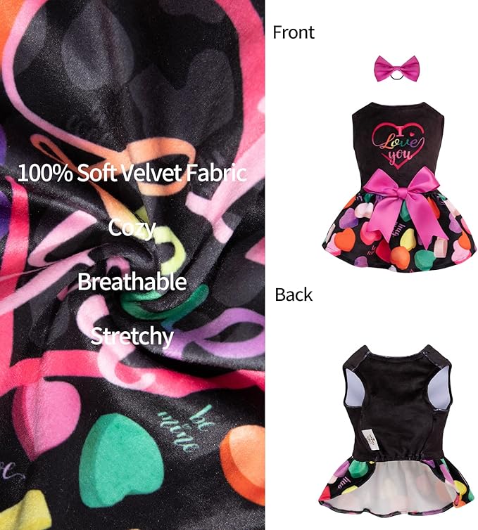 CuteBone I Love U Dress Velvet for Small Dogs Girl Puppy Dresses Black Dog Clothes CVA11L-D