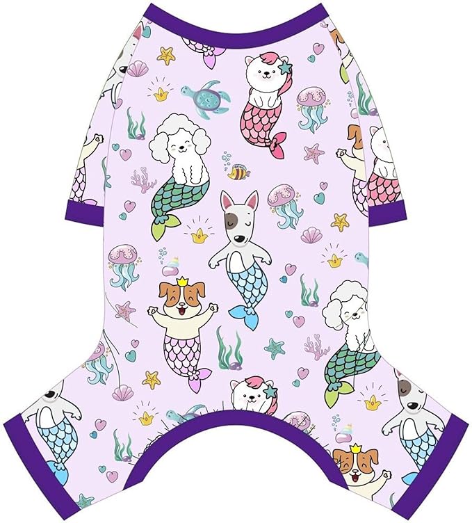 Dog Pajamas Pjs Spring Summer Dog Clothes for Small Dogs Girl Boy, Soft Stretchy Tiny Chihuahua Yorkie Puppy Clothes Doggie Onesies Cat Pet Jammies Outfit, Mermaids, XS