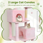 PETSITE Multi-Level Cat Tree, 75 Inches Tall with Sisal Scratching Posts, 2 Condos, Hammock, Dangling Balls, and Cozy Top Perch, Ideal for Indoor Cats to Play and Rest (Pink)