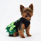 Fitwarm Cutest Clover in the Patch Dog Dress, St Patricks Day Dog Clothes for Small Dogs Girl, Funny Pet Cat Holiday Outfit, Black, Emerald Green, Medium