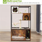 GUTINNEEN Cat Litter Box Enclosure Cat Tree with Hidden Litter Box Furniture with Scratching Post, Hammock, and Mat 57.5 Inch (Brown)