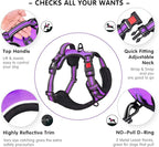 PoyPet No Pull Dog Harness, [Release on Neck] Reflective Adjustable No Choke Pet Vest with Front & Back 2 Leash Attachments, Soft Control Training Handle for Small Medium Large Dogs(Purple,XL)