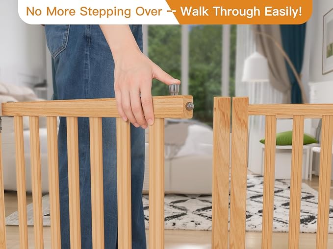 YOCAN Paint-Free Wooden Freestanding Dog Gates with Door for The House,Doorways, Stairs,Wood Dog Fences Indoor Pet Gate,Step Over Fence-4 Panel