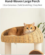 Wood Cat Tree for Large Cats, Modern Cat Tree Tower with Wide Shelves Cotton Scratching Posts, Super Sturdy Base, Cozy Perches, and Interactive Toys for Indoor Kittens