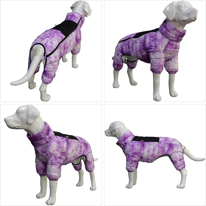 Micai Dog Warm Jacket, 4-Legs Covered Waterproof Windproof Reflective Vest, Zippered Adjustable Outdoor Snow Jacket for Small to Large Dogs - Purple M