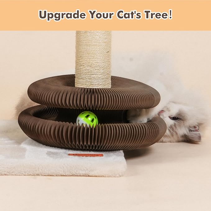 Magic Organ Cat Scratcher Toy with 2 Bell Balls - Interactive Transformable Cat Scratching Board, Foldable Corrugated Cardboard Track Toy for Indoor Cats & Kittens