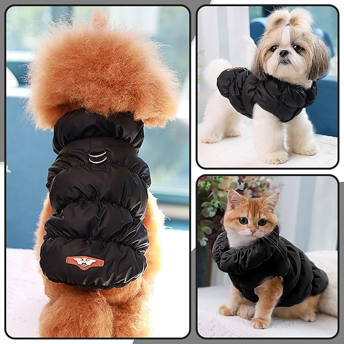 Winter Warm Dog Jacket for Small Medium Dogs Cat Cold Weather Coats with Harness Paded Dogs Fleece Vest Waterproof Windproof Dog Snow Jacket Pet Puppy Clothes (Black,XL)