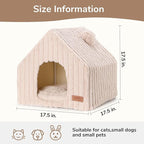 FUKUMARU Cat Houses for Indoor Cats, Washable Cute Cat Bed Cave with Removable Pillow, Large Semi-Enclosed Cozy Dog House Indoor, Soft Faux Rabbit Fur Kitten Bed, 17.5-Inch Cat Hideaway, Pink Grey