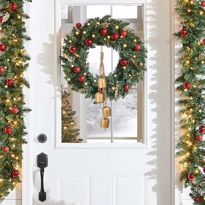 Gold Christmas Bells for Decorations: Vintage Bells Metal Decorative Bells with Jute Hanging Rope - Rustic Bells Small Cow Bell for Christmas Wreath Garland Tree Party Door Wedding Staircase