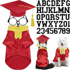 5 Pcs Dog Graduation Costume Set Include 2026 Pet Graduation Gown with Stole Puppy Grad Cap Lensless Glasses DIY Letter Stickers for Dogs Cats Holiday Costume Accessory(Red Yellow,XL)