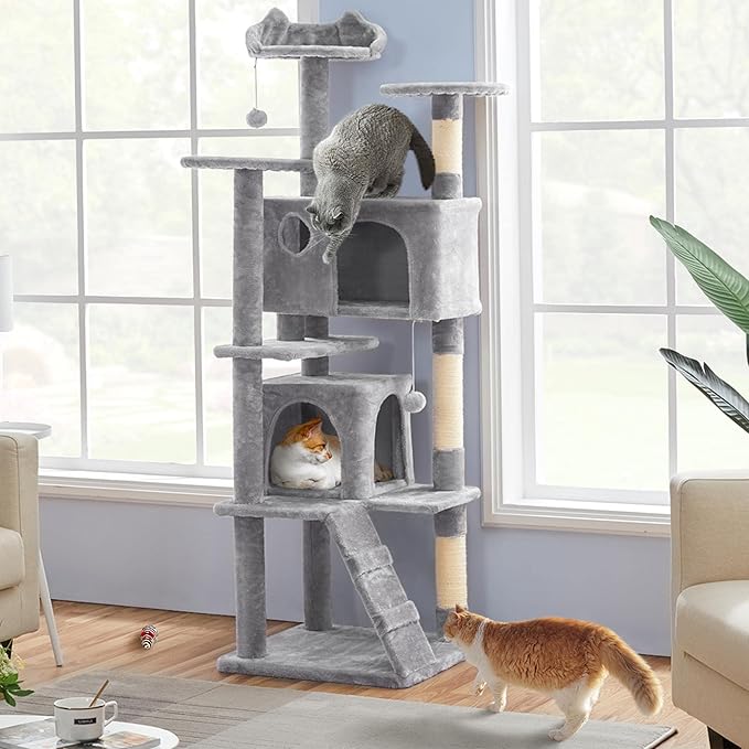 Topeakmart 70in Cat Tree, Multi-Level Cat Tower with Scratching Post Dangling Ball and Condos Cat Furniture for Indoor Cats, Light Gray
