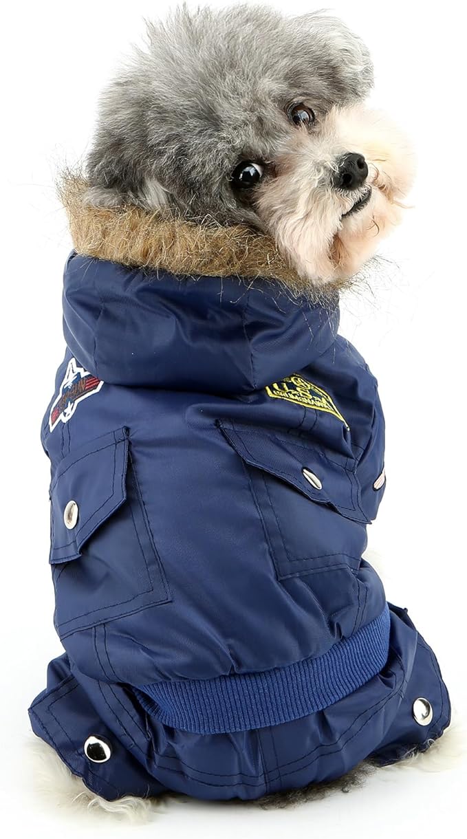 ZUNEA Padded Waterproof Small Dog Winter Jumpsuit Pet Puppy Jacket Coat Fleece Warm Snowsuit Airman Chihuahua Yorkie Outfits Clothes Apparel Blue L