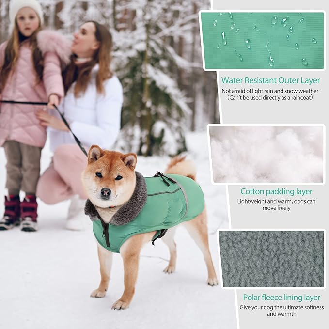 QBLEEV Warm Dog Coat - Waterproof Reflective Jacket, Thick Fleece Dog Snowsuit Christmas Vest for Cold Weather, Small to Large Dogs