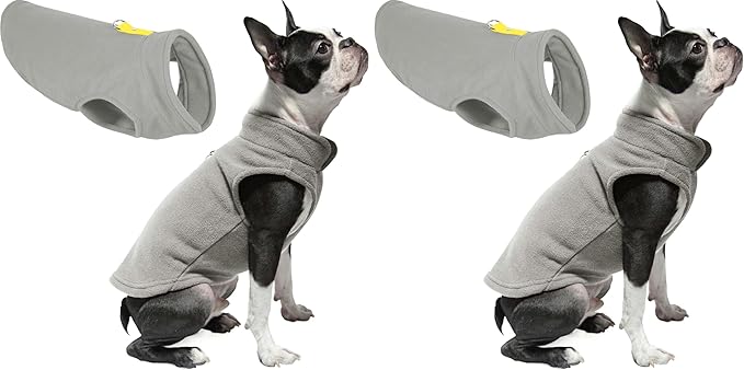 Gooby Fleece Vest Dog Sweater - Gray-Yellow, X-Large - Warm Pullover Fleece Dog Jacket with O-Ring Leash - Winter Small Dog Sweater Coat - Cold Weather Dog Clothes for Small Dogs Boy or Girl