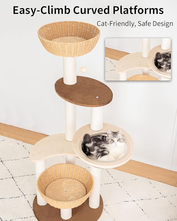 Modern Cat Tree for Large Cat, Wood Cat Tower Heavy Duty with Scratch Post for Indoor Big Cats (133cm (Particle Board))