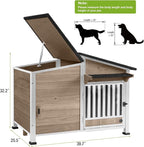 Dog House Outdoor with Bowls Weatherproof Dog Kennel with Anti-Chewing Iron Frame Dog Shelter for Small Medium Dogs(Light Brown)