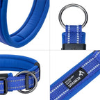 EXCELLENT ELITE SPANKER Reflective Dog Collar Classic Soft Padded Breathable Nylon Adjustable Pet Collar with Quick Release Buckle for Boy Girl Male Female Small Medium Large Dogs Training(Blue-M)