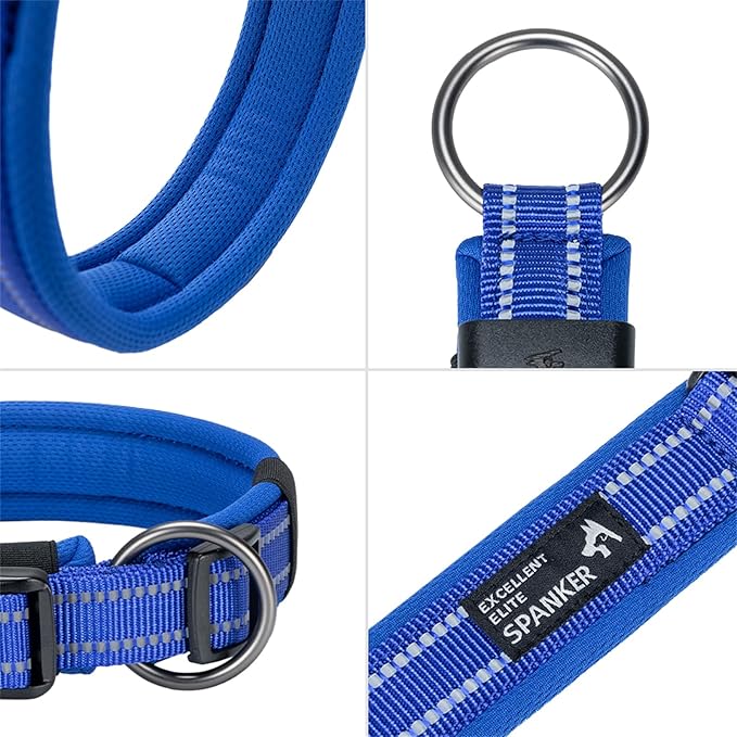 EXCELLENT ELITE SPANKER Reflective Dog Collar Classic Soft Padded Breathable Nylon Adjustable Pet Collar with Quick Release Buckle for Boy Girl Male Female Small Medium Large Dogs Training(Blue-S)