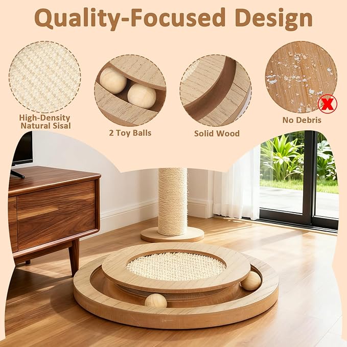 Cat Scratcher Round Natural Sisal Scratching Pad Interactive Scratcher Toys for Indoor Small Cats and Kitten Chasing Hunting Mental Physical Exercise Puzzle