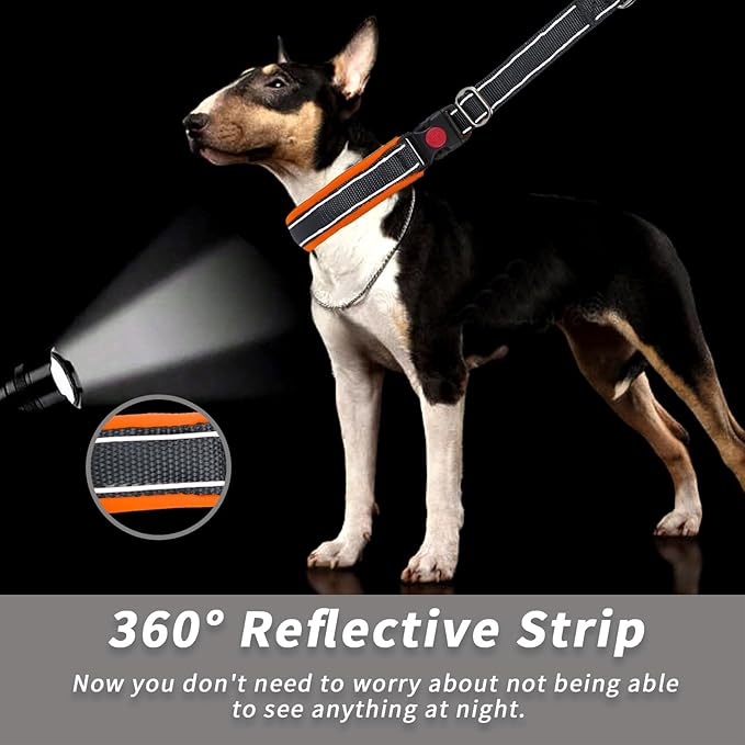 Martingale No Pull Dog Collar for Large Medium Small Dogs, Heavy Duty Nylon Reflective Adjustable Anti Pull Slip Collar with Buckle for Training Walking L Black Orange