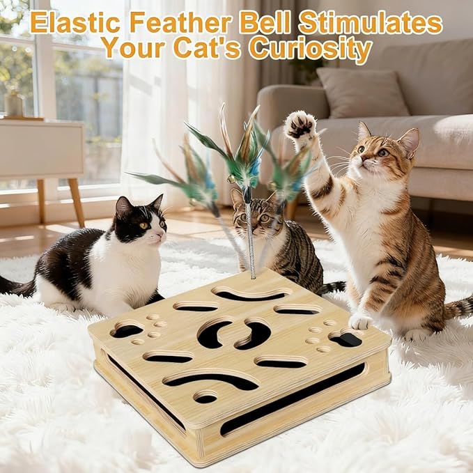 Upgraded 14-inch cat Clawing Box with Nail File, Jingler & Sandpaper - No Assembly Large Enrichment Pad for Cats Who Hate Claw Trimming Stressrelaxing Grooming Gift