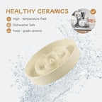 Ceramic 0.9 Cup Raised Slow Feeder Dog Bowl Set, Elevated 6.1inch Water Bowl and 6.1inch Slow Dish with Wooden Stand for Small Dogs (2 x Light Yellow+ Stand)