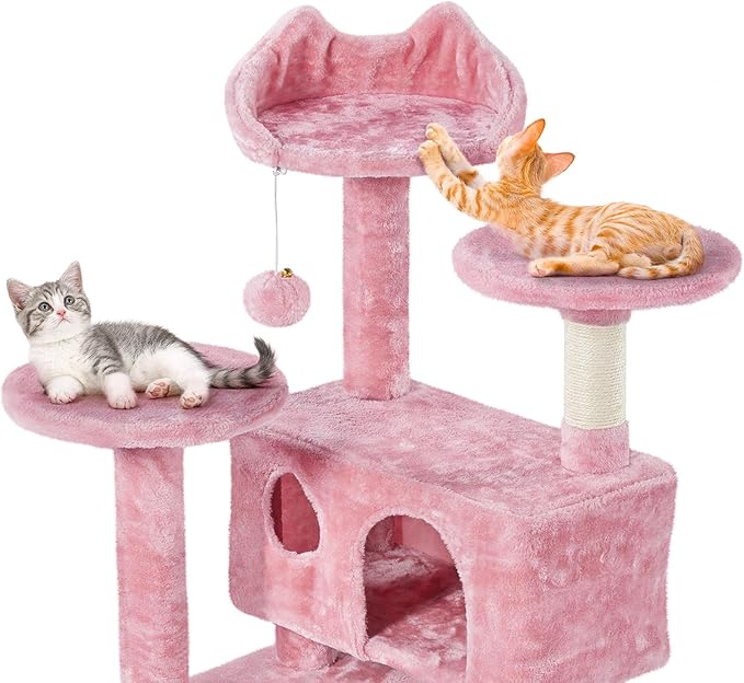 Topeakmart 54in Cat Tree, Cat Tower w/Large Cat Condo Scratching Posts and Perch, Cat Stand House Furniture, Pink