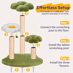Happy & Polly Flowers Cat Tree Cute Cat Tower 35.4 Inches Multi-Level Stable Condo for Large Cats Easy to Assemble with Scratching Posts Cat Furniture Activity Center for Kitten