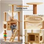 Large Cat Tree,120 Tall Wooden Cat Tower with Spacious Cave,Transparent Space Capsule,8 Fully Scratching Posts and Natural Wood Posts, Kitty Condo with Multi-Layer Platform
