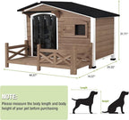GUTINNEEN Dog House Outdoor with Anti-Chewing Iron Frame, Weatherproof Dog Shelter with Large Porch and Sliding Window, Dog Crate for Small, Medium and Large Dogs Outside (Light Brown)
