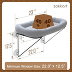 Zakkart Cat Window Perch - 100% Metal Supported from Below - Comes with Warm Spacious Pet Bed - Cat Window Hammock for Large Cats & Kittens - for Sunbathing, Napping & Overlooking (Grey)