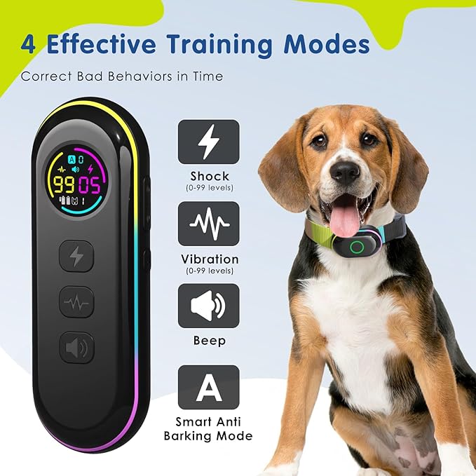 Dog Shock Collar & Dog Bark Collar, 2 in1 Collar Dog Bark Training Collar with 5 Adjustable Sensitivity, 3 Training Modes, 3300FT Remote, IPX7 Waterproof, Rechargeable for Dogs (Multi-Color)