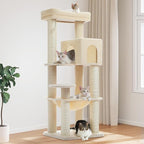 PEQULTI 57.9'' Cat Tree, Multi-Level Tower with Large Top Perch, Thick Scratching Posts and Hammock for Large Indoor Cats up to 20 lbs,Beige