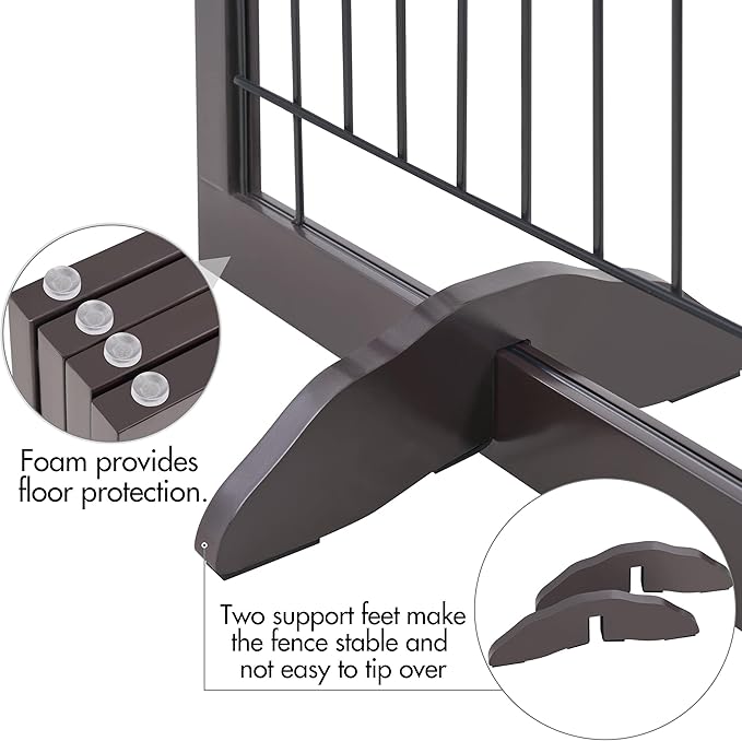 Yaheetech Extra Wide Dog Gate Freestanding Pet Gate for Dogs,Foldable Puppy Fence with Support Feet Suitable for Doorway, Stairs,98 in Wide 32 in Tall (4-Panel,Espresso)