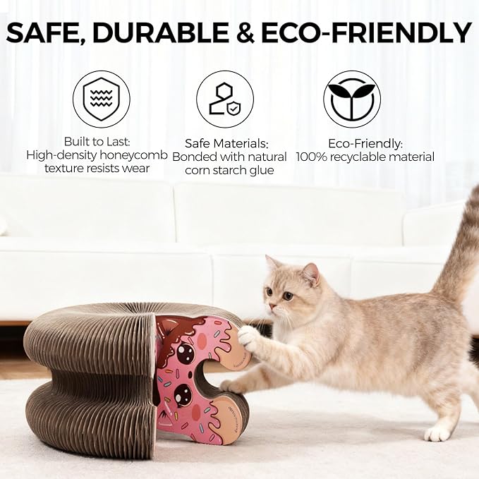 Magic Organ Cat Scratcher Toy, Large Extra-Thick Interactive Foldable Accordion Cardboard Scratching Board with Catnip & Bell Ball, Magnetic Enrichment Toy for Indoor Cats & Kittens